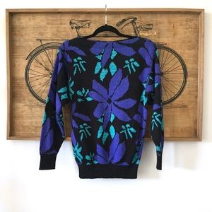 Vintage Sweaters - Vintage 80s Sparkle Floral Sweater Vintage Sweaters - Vintage 80s Sparkle Floral Sweater